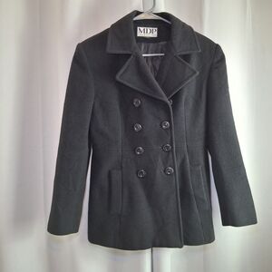 Vtg MDP Mario De Pinto Double Breasted Pea Coat  Size MP Black Wool USA Made
